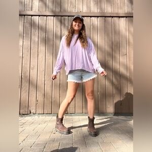 Free People Movement Lavender Oversized Crop Shirt Athleisure Boho Small